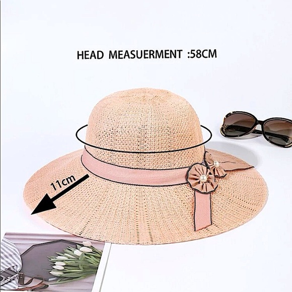 WIDE BRIM FLOWER PEARL DECOR HAT - Picture 4 of 4